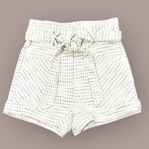 High-Waist Paperbag Tie Shorts in Ivory Pattern